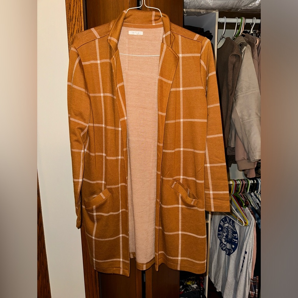 Long Plaid Plaid Blazer
